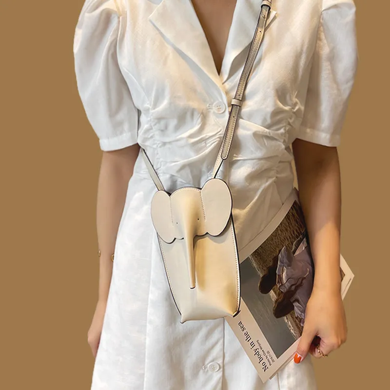 Cute Leather Elephant Shoulder Bag For Women Leather Mini Elephant Crossbody Bag