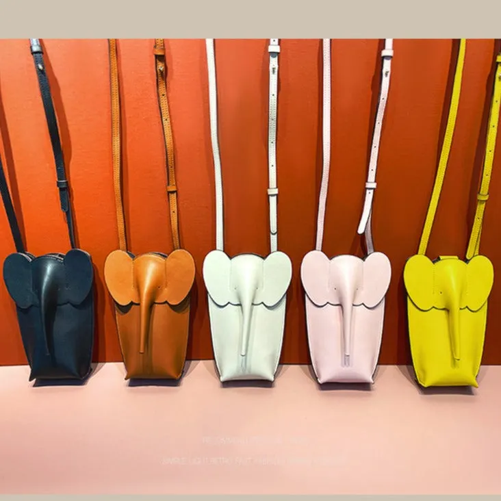 Cute Leather Elephant Shoulder Bag For Women Leather Mini Elephant Crossbody Bag
