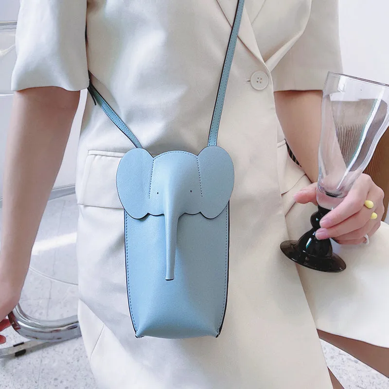 Cute Leather Elephant Shoulder Bag For Women Leather Mini Elephant Crossbody Bag
