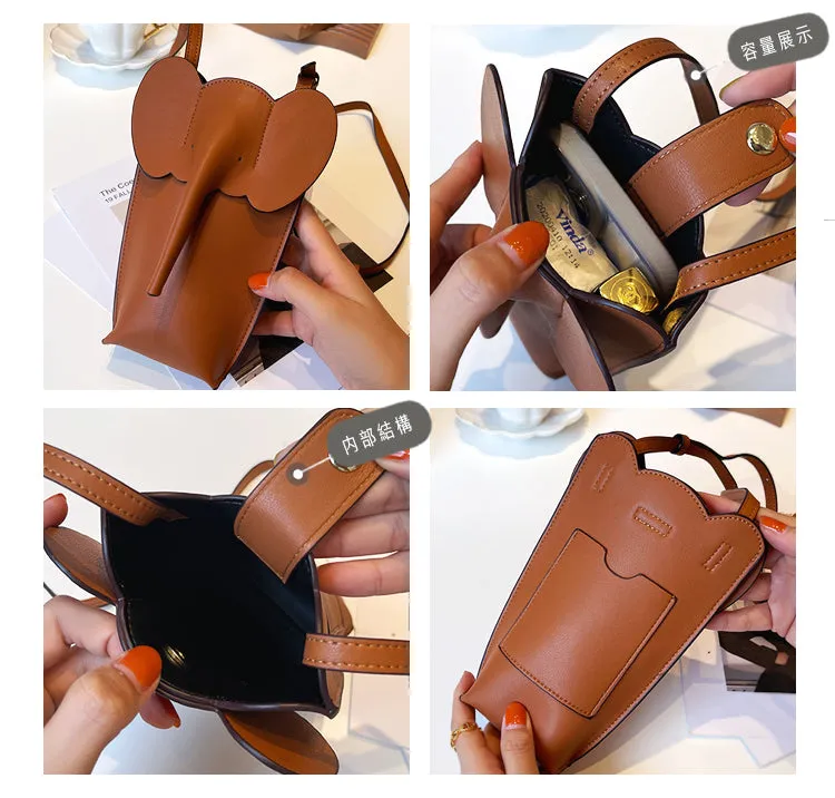 Cute Leather Elephant Shoulder Bag For Women Leather Mini Elephant Crossbody Bag
