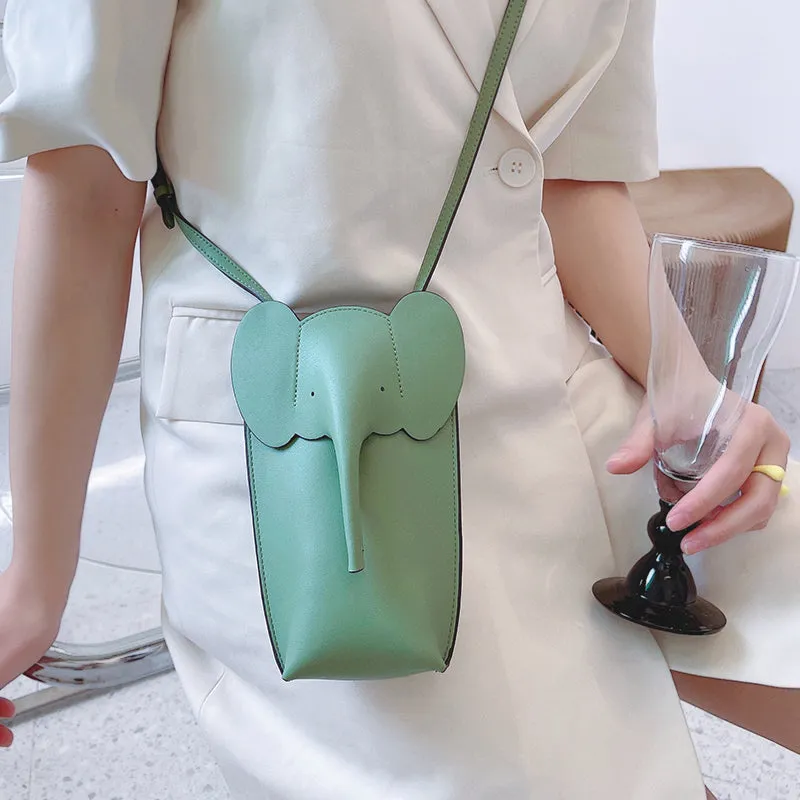 Cute Leather Elephant Shoulder Bag For Women Leather Mini Elephant Crossbody Bag