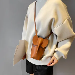 Cute Leather Elephant Shoulder Bag For Women Leather Mini Elephant Crossbody Bag
