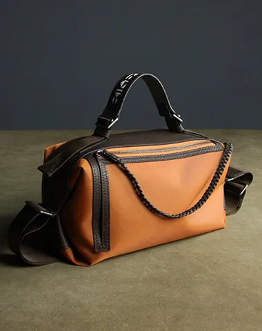 Cute Womens Khaki&Coffee NYLON Handbag Purse Cube NYLON Shoulder Bag Crossbody Purse for Ladies