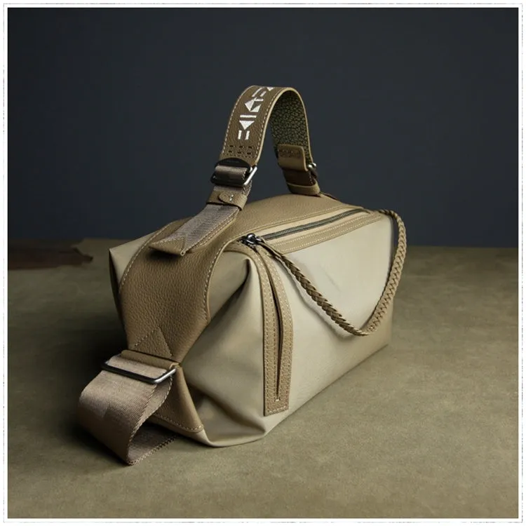 Cute Womens Khaki&Coffee NYLON Handbag Purse Cube NYLON Shoulder Bag Crossbody Purse for Ladies