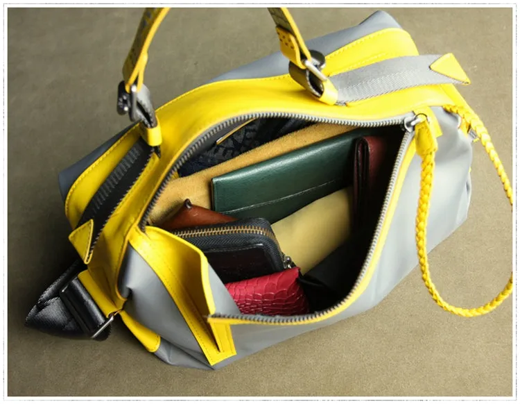 Cute Womens Khaki&Coffee NYLON Handbag Purse Cube NYLON Shoulder Bag Crossbody Purse for Ladies