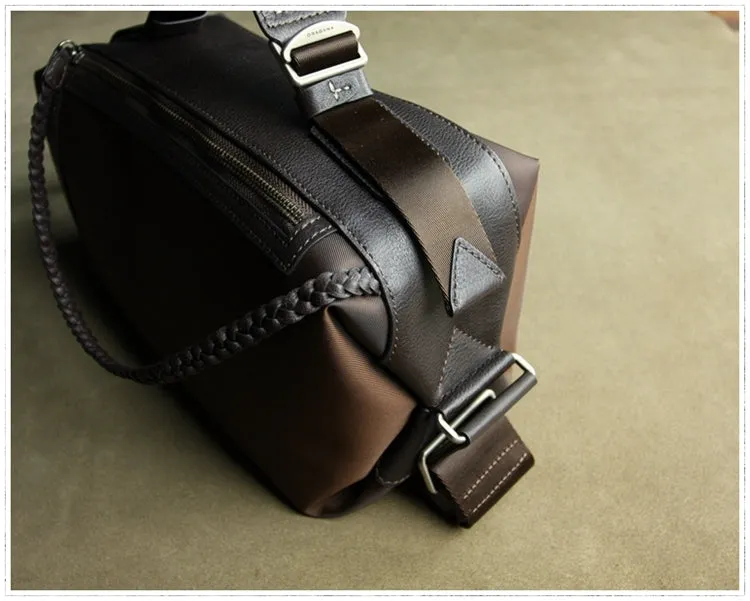 Cute Womens Khaki&Coffee NYLON Handbag Purse Cube NYLON Shoulder Bag Crossbody Purse for Ladies