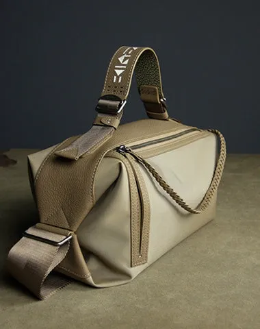 Cute Womens Khaki&Coffee NYLON Handbag Purse Cube NYLON Shoulder Bag Crossbody Purse for Ladies