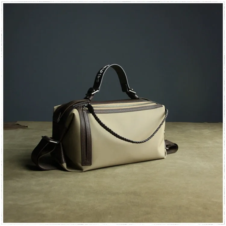Cute Womens Khaki&Coffee NYLON Handbag Purse Cube NYLON Shoulder Bag Crossbody Purse for Ladies