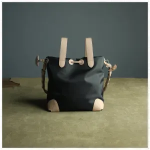 Cute Womens Navy&Khaki NYLON Bucket Handbag Purse Barrel NYLON Shoulder Bag Crossbody Purse for Ladies