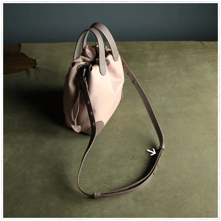 Cute Womens Navy&Khaki NYLON Bucket Handbag Purse Barrel NYLON Shoulder Bag Crossbody Purse for Ladies