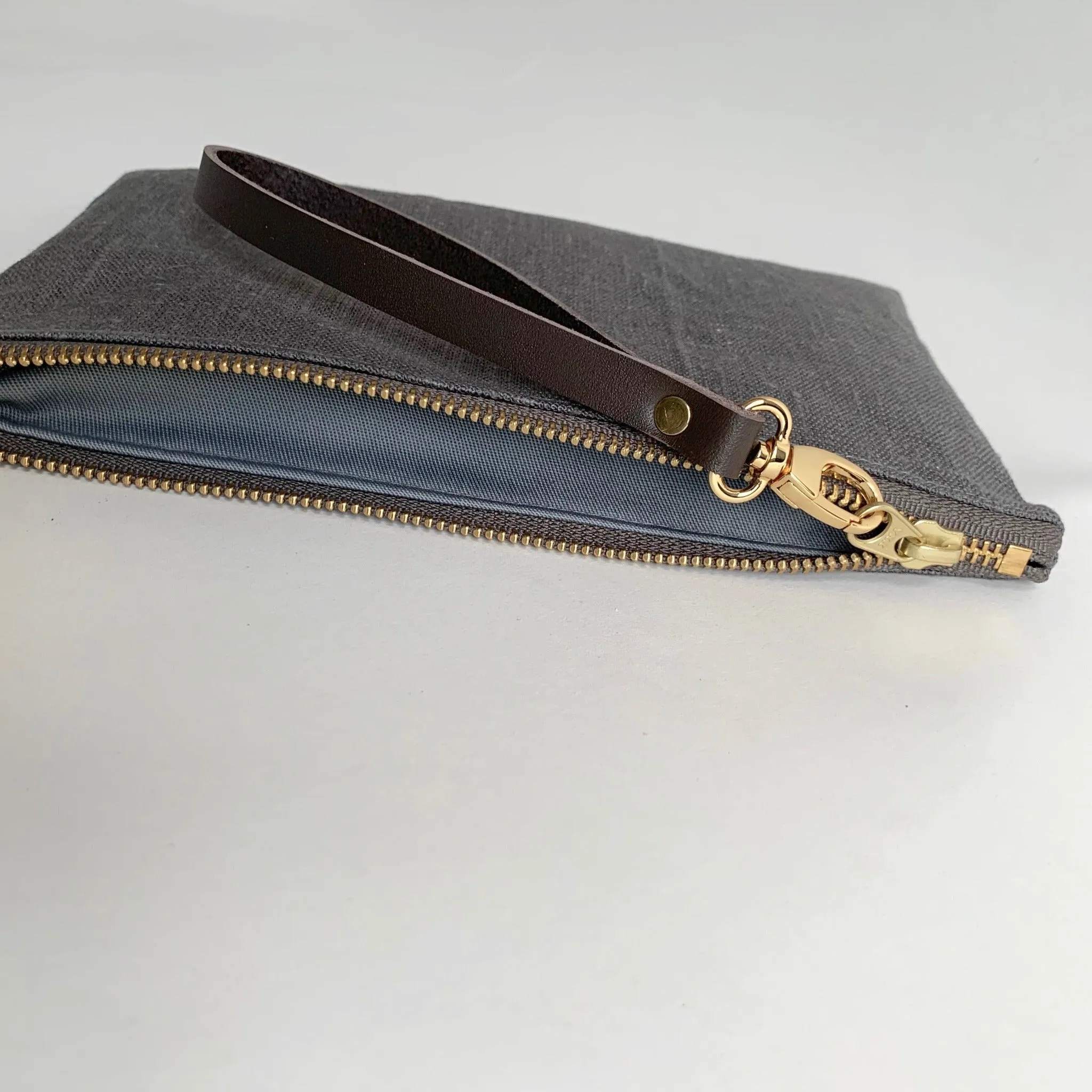 Dark Gray Linen Clutch Bag