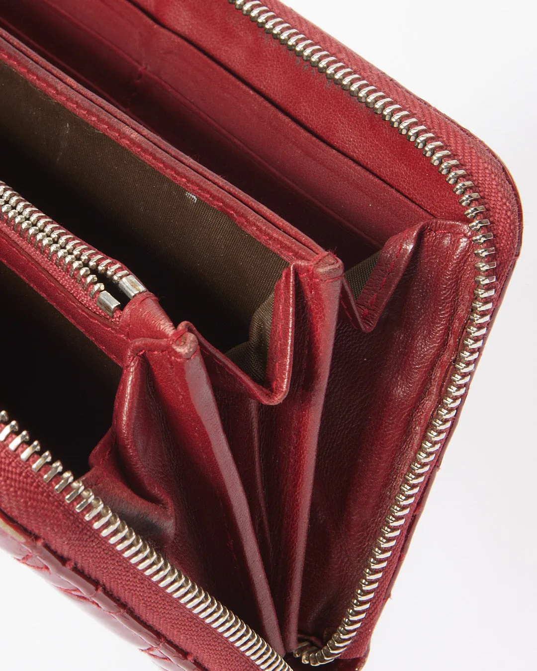 Dior Red Cannage Pattern Patent Leather Continental Wallet