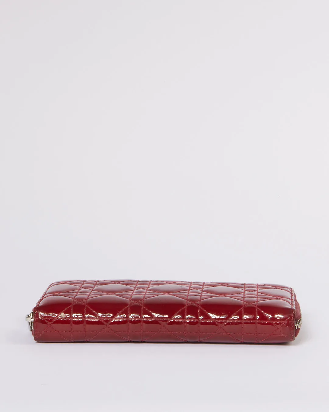 Dior Red Cannage Pattern Patent Leather Continental Wallet