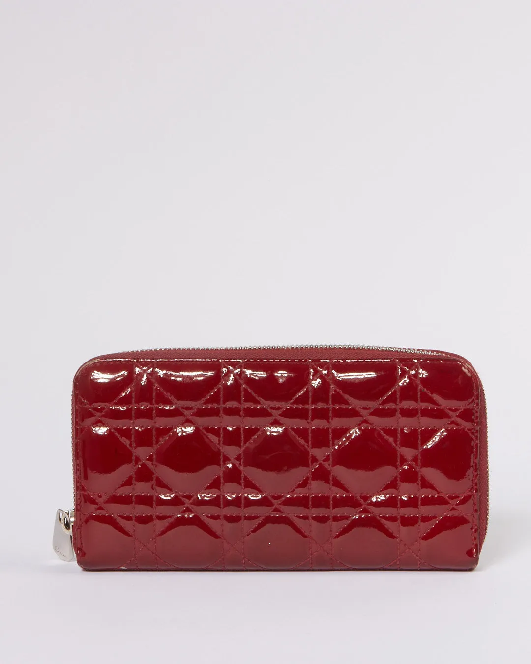 Dior Red Cannage Pattern Patent Leather Continental Wallet