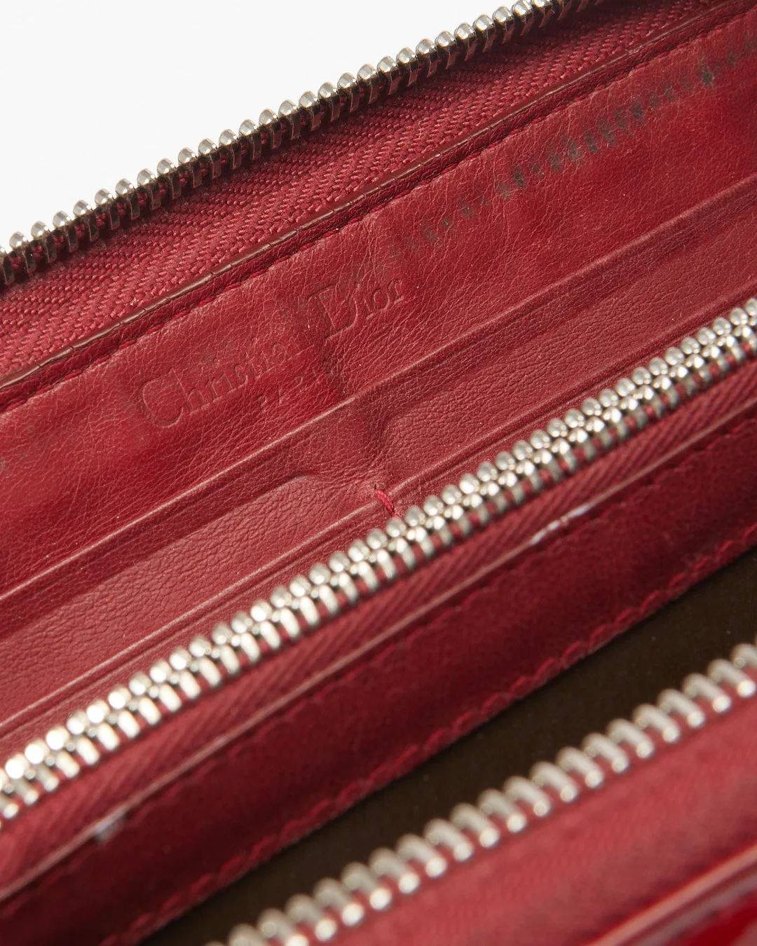 Dior Red Cannage Pattern Patent Leather Continental Wallet