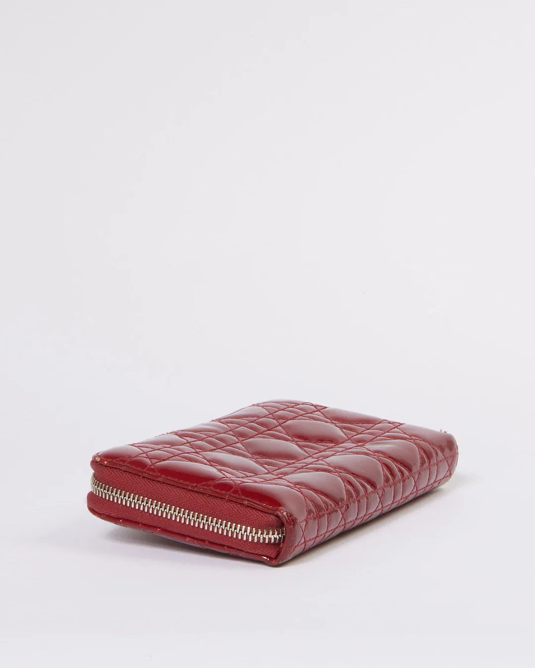 Dior Red Cannage Pattern Patent Leather Continental Wallet