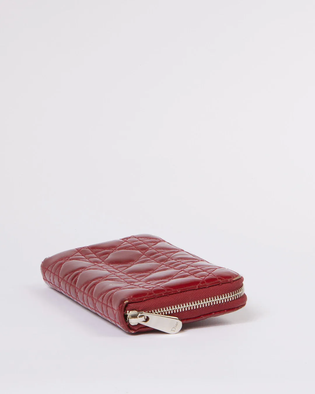 Dior Red Cannage Pattern Patent Leather Continental Wallet