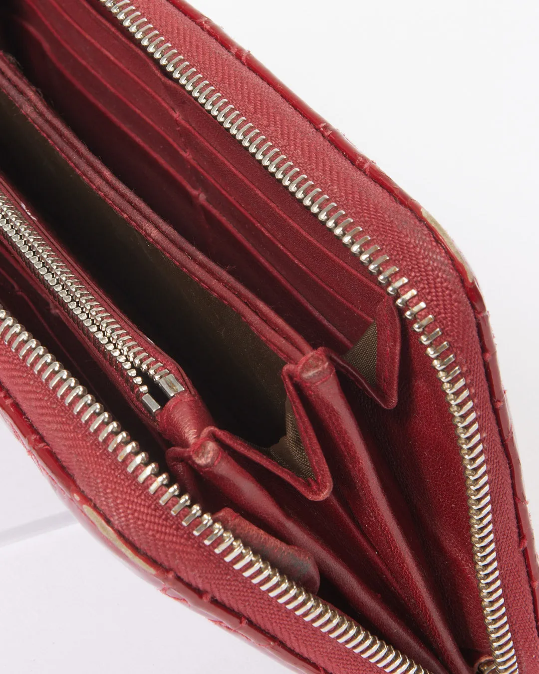 Dior Red Cannage Pattern Patent Leather Continental Wallet