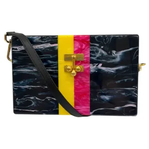 Edie Parker Navy Multi Small Trunk Vintage Stripe Acrylic Clutch