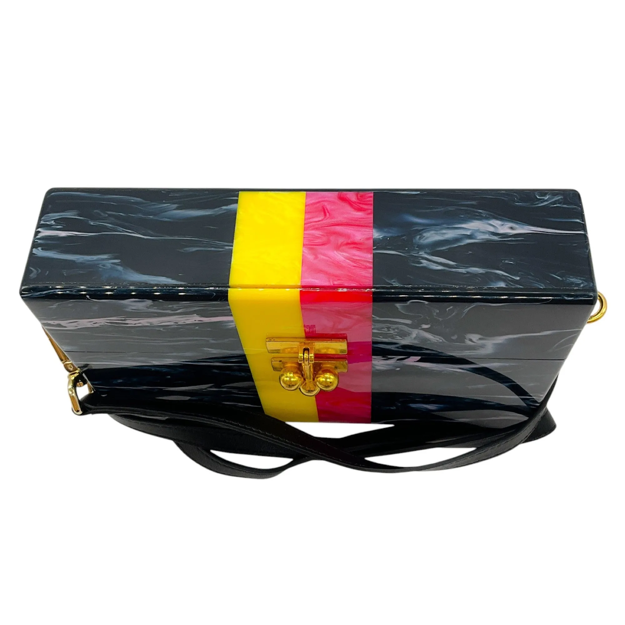 Edie Parker Navy Multi Small Trunk Vintage Stripe Acrylic Clutch