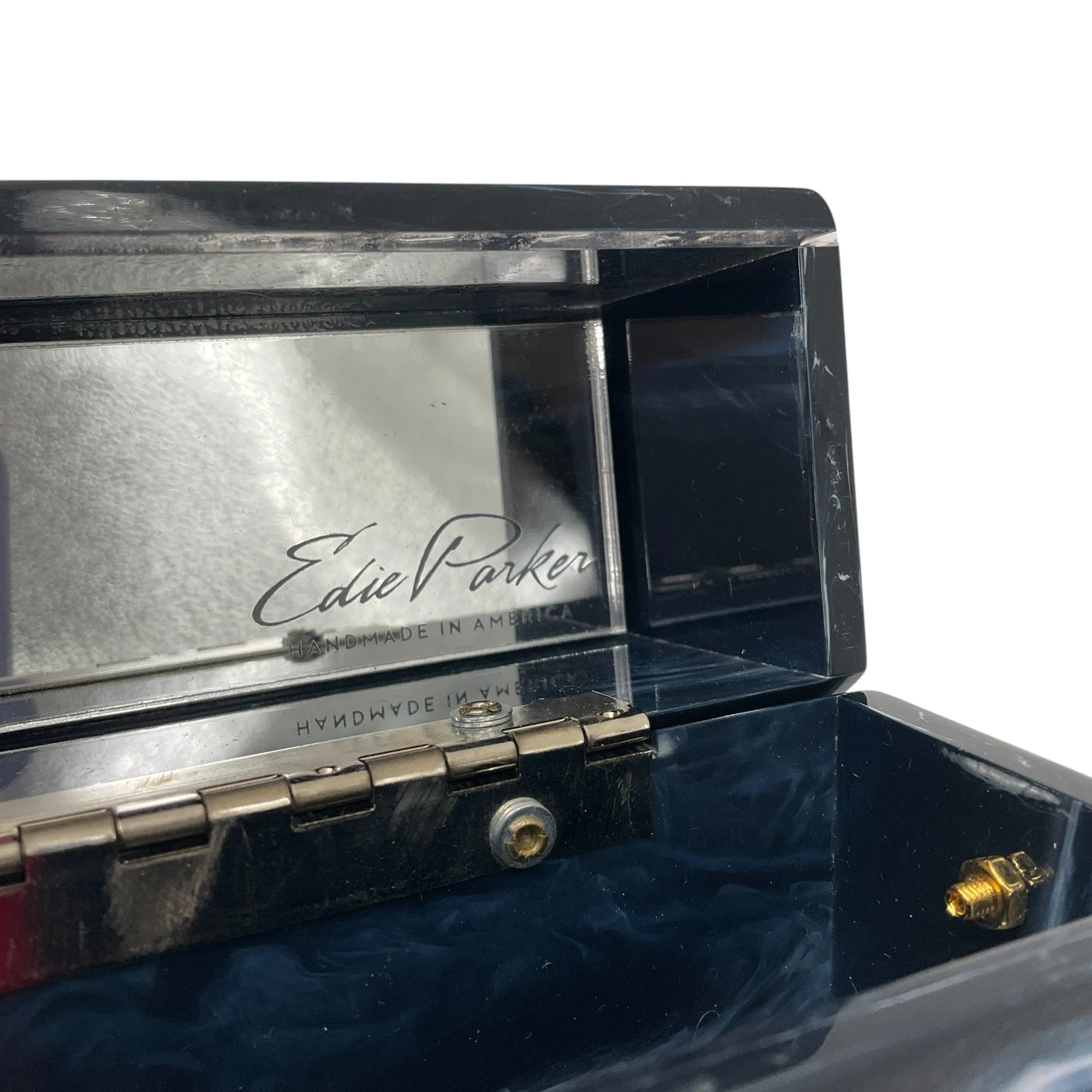 Edie Parker Navy Multi Small Trunk Vintage Stripe Acrylic Clutch