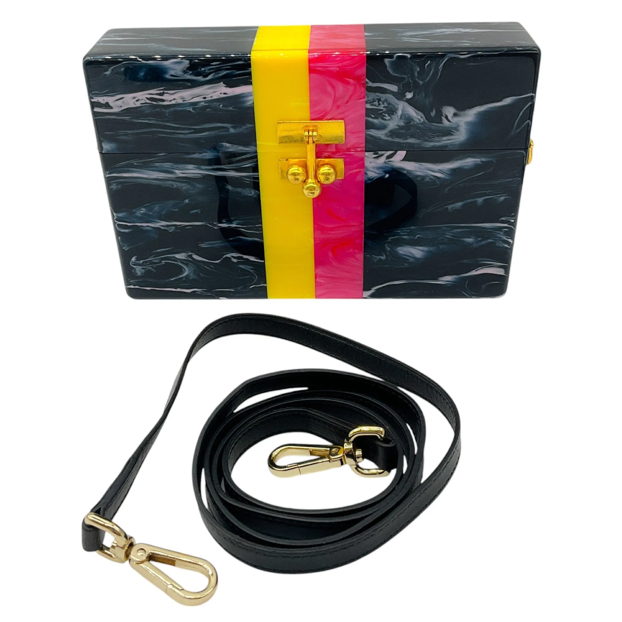 Edie Parker Navy Multi Small Trunk Vintage Stripe Acrylic Clutch