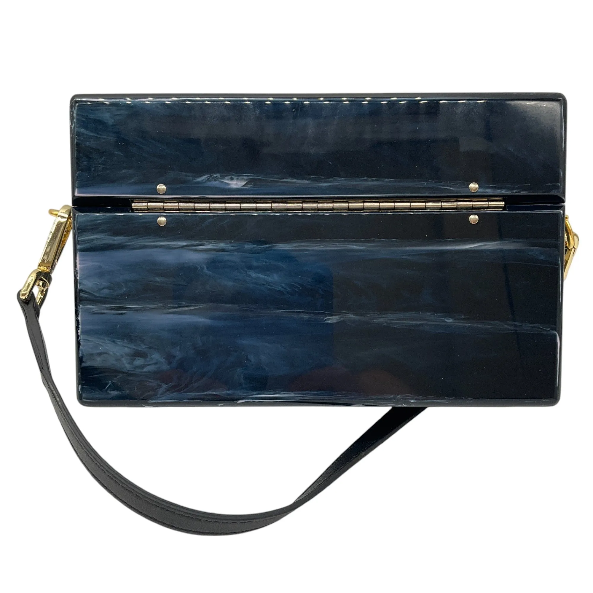 Edie Parker Navy Multi Small Trunk Vintage Stripe Acrylic Clutch