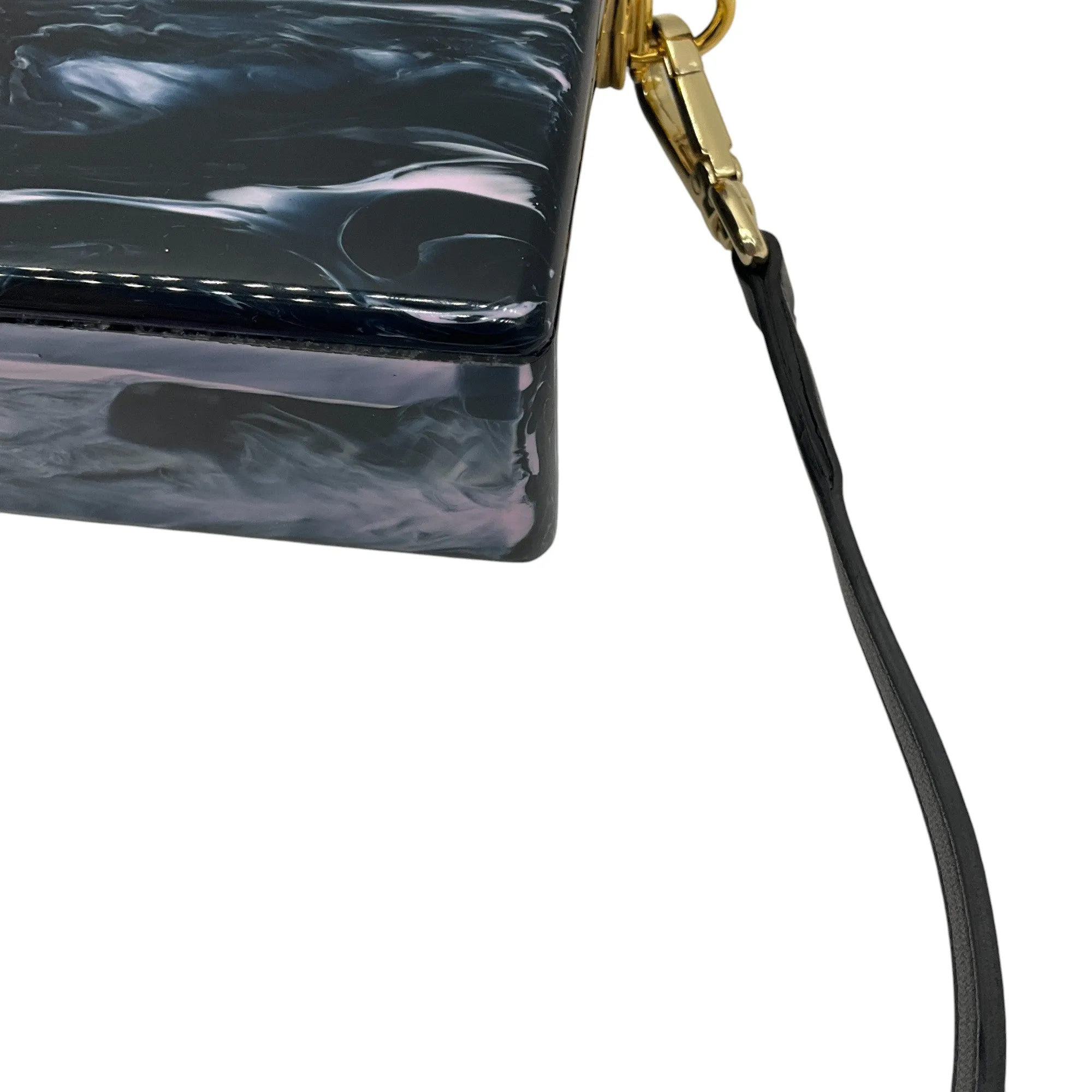 Edie Parker Navy Multi Small Trunk Vintage Stripe Acrylic Clutch