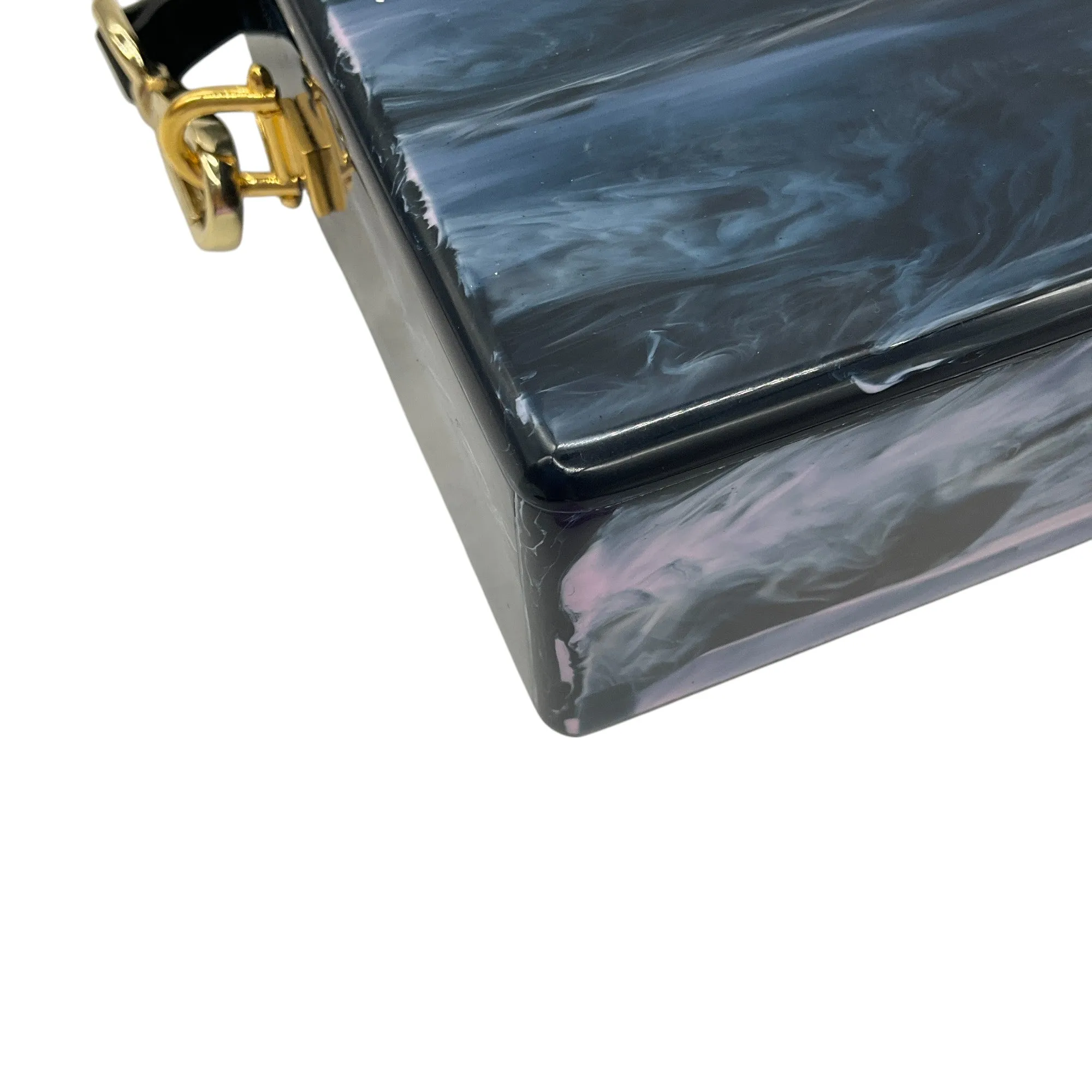 Edie Parker Navy Multi Small Trunk Vintage Stripe Acrylic Clutch