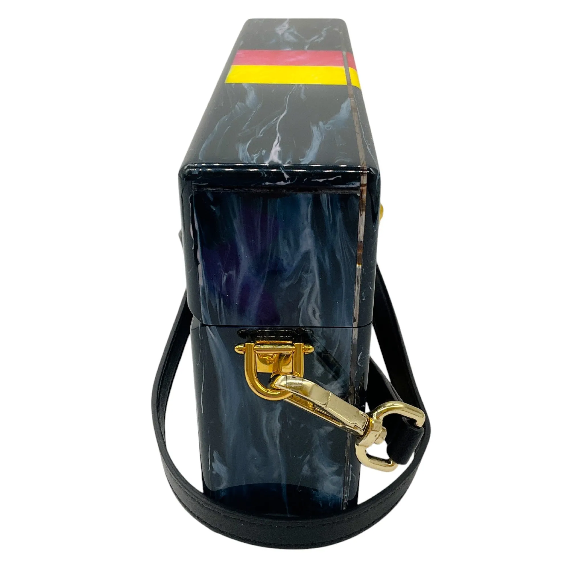 Edie Parker Navy Multi Small Trunk Vintage Stripe Acrylic Clutch