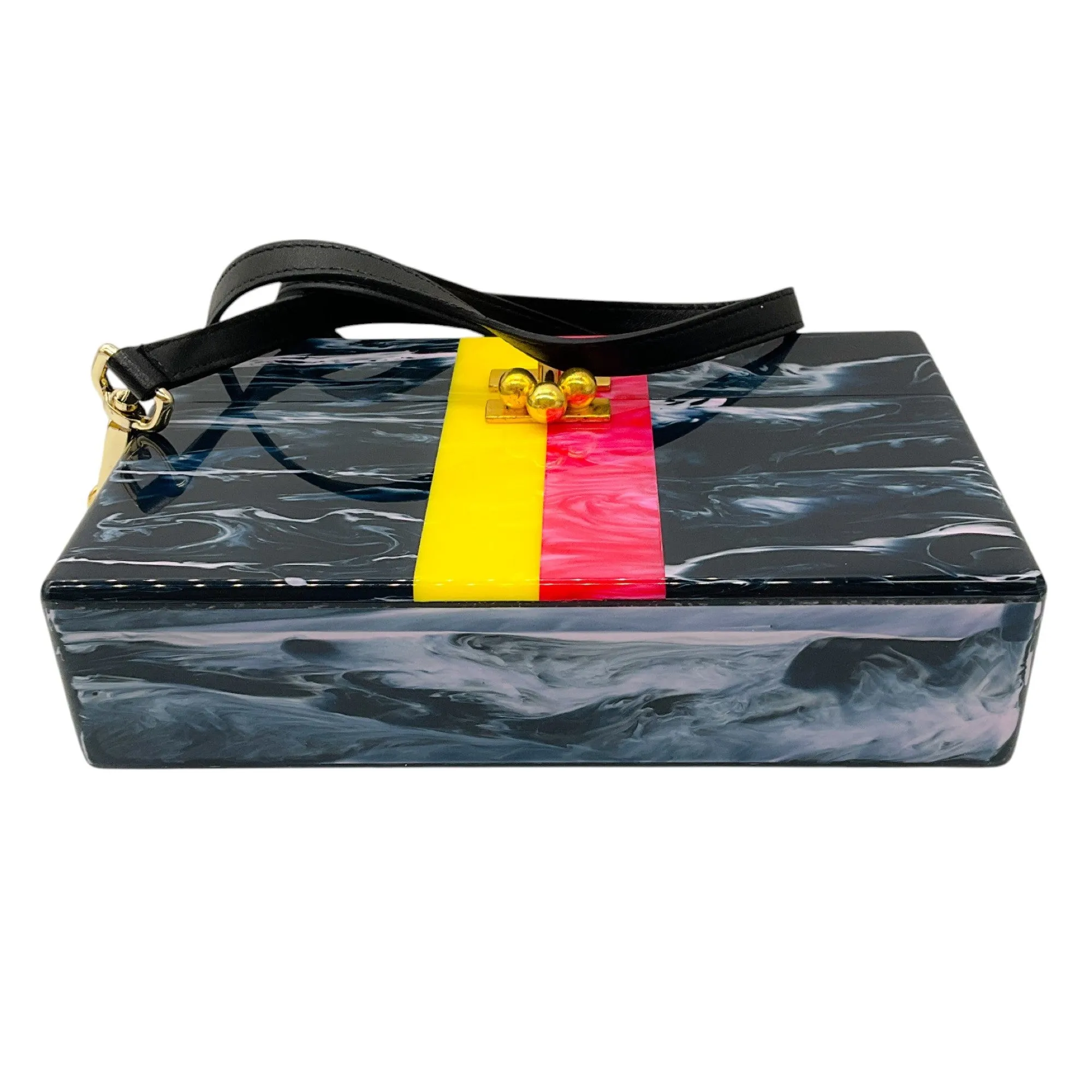 Edie Parker Navy Multi Small Trunk Vintage Stripe Acrylic Clutch