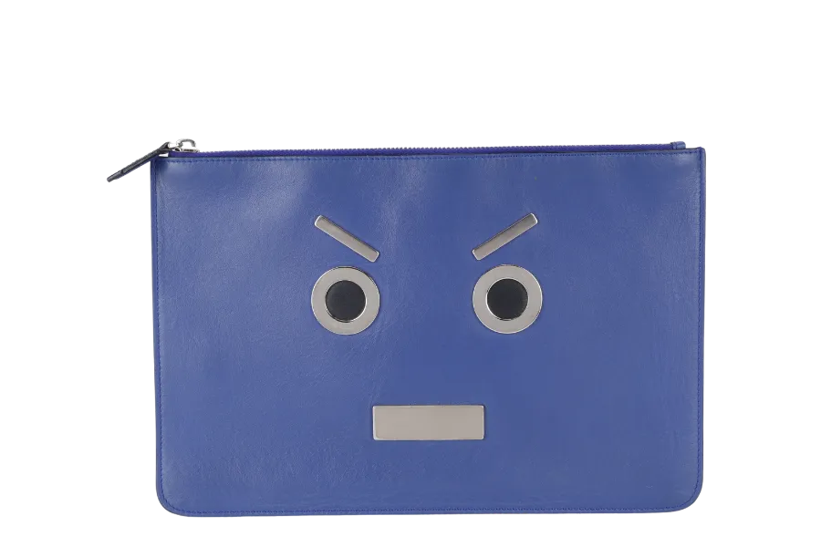 FENDI ROBOT FACE CLUTCH NAVY BLUE NO DUST COVER