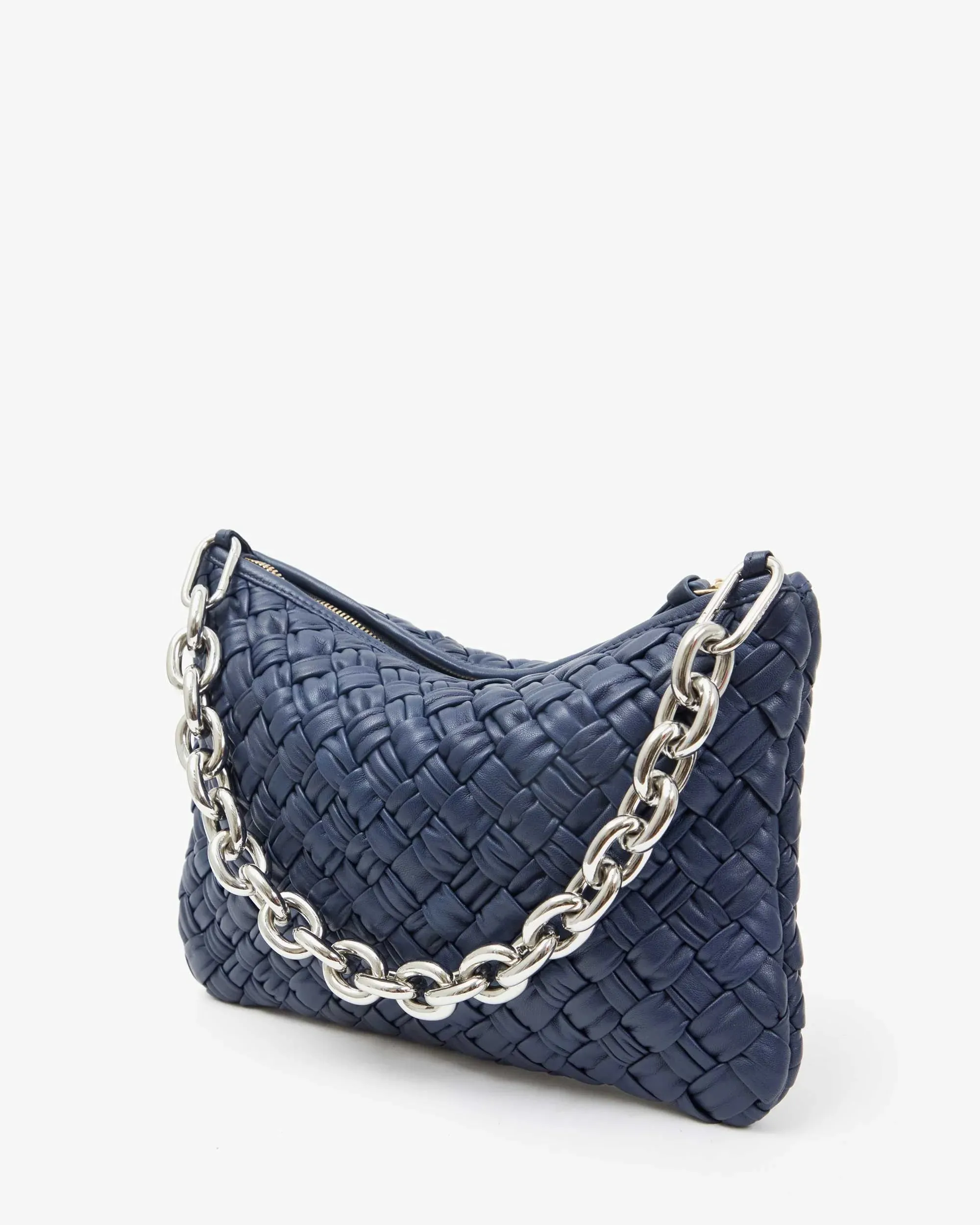 Flat Clutch with Tabs - Bright Navy Puffy Woven