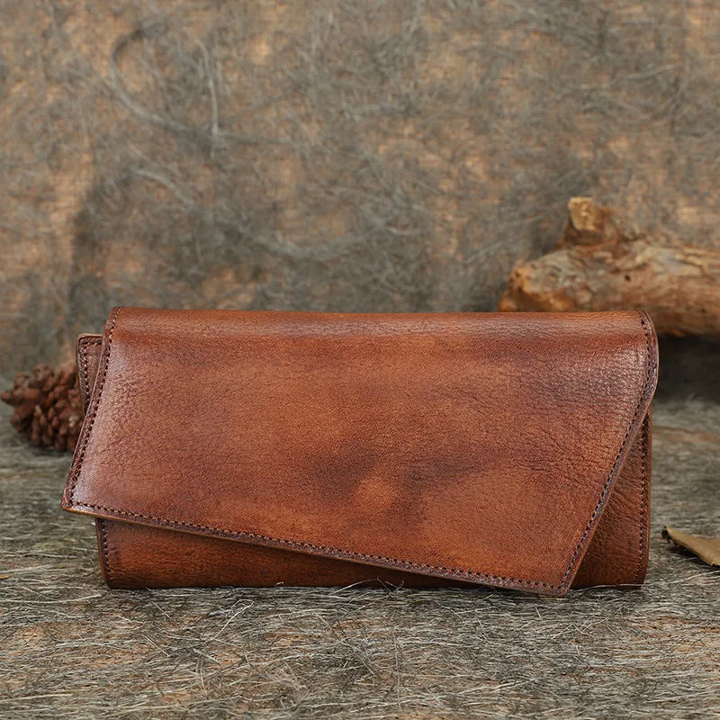 Green Womens Geometry Leather Trifold Long Wallet Vintage Clutch Wallet for Ladies