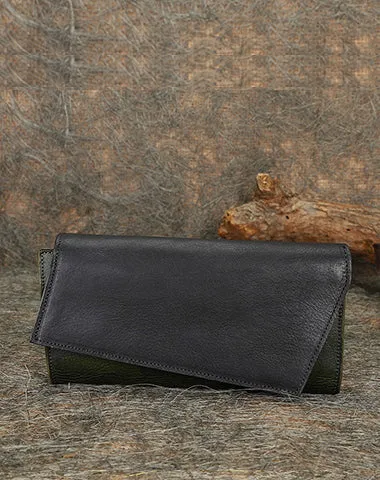 Green Womens Geometry Leather Trifold Long Wallet Vintage Clutch Wallet for Ladies