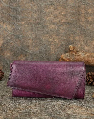 Green Womens Geometry Leather Trifold Long Wallet Vintage Clutch Wallet for Ladies