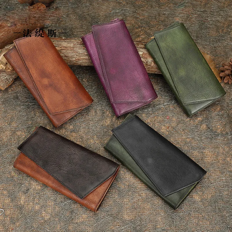 Green Womens Geometry Leather Trifold Long Wallet Vintage Clutch Wallet for Ladies