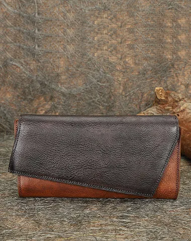 Green Womens Geometry Leather Trifold Long Wallet Vintage Clutch Wallet for Ladies