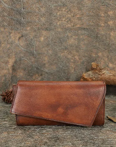 Green Womens Geometry Leather Trifold Long Wallet Vintage Clutch Wallet for Ladies