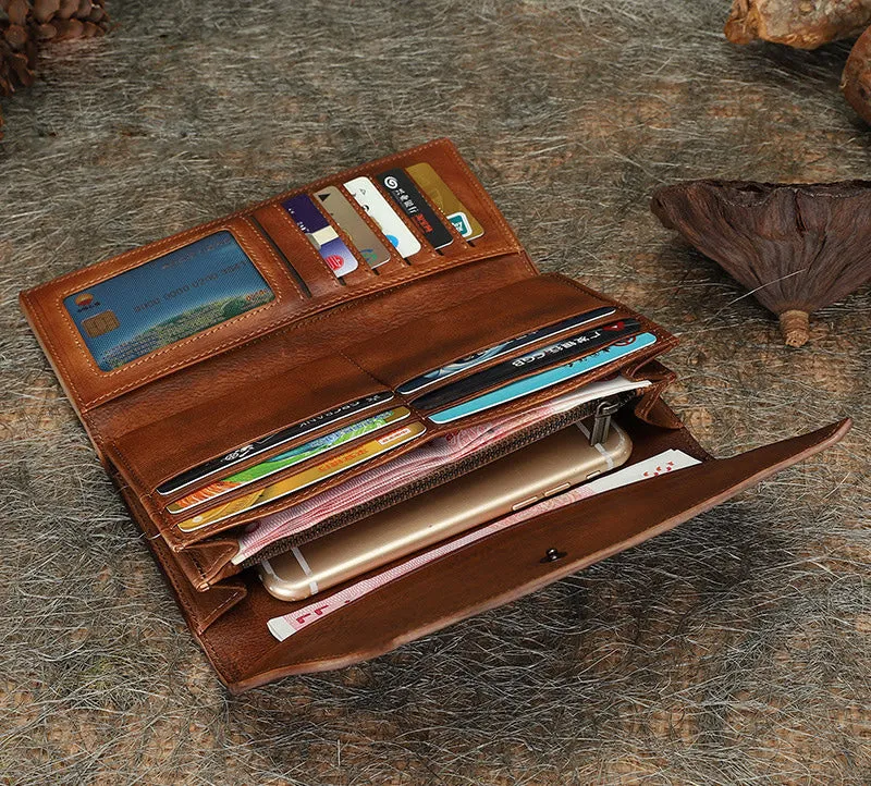 Green Womens Geometry Leather Trifold Long Wallet Vintage Clutch Wallet for Ladies