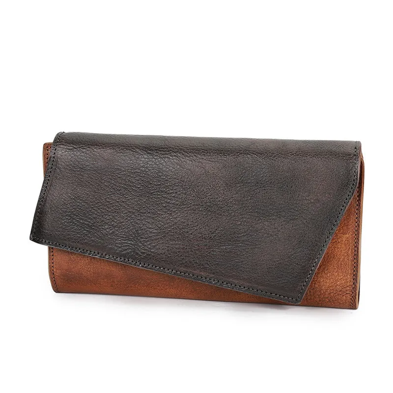 Green Womens Geometry Leather Trifold Long Wallet Vintage Clutch Wallet for Ladies