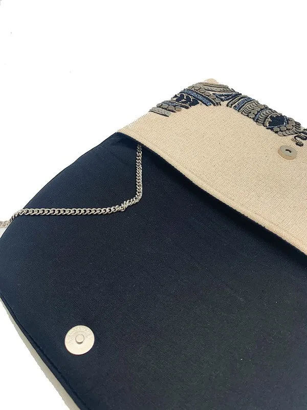 Grey and Navy Beaded Handbag