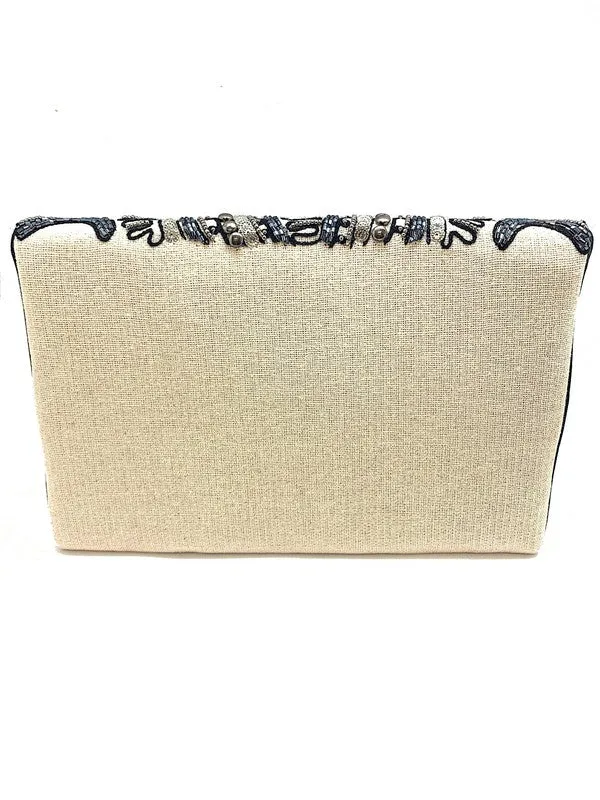 Grey and Navy Beaded Handbag