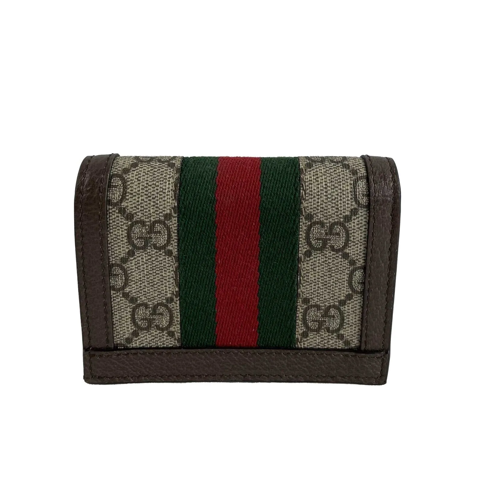 Gucci Excellent Ophidia Flap Card Case GG Supreme Coin Purse Beige Ebony