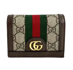 Gucci Excellent Ophidia Flap Card Case GG Supreme Coin Purse Beige Ebony