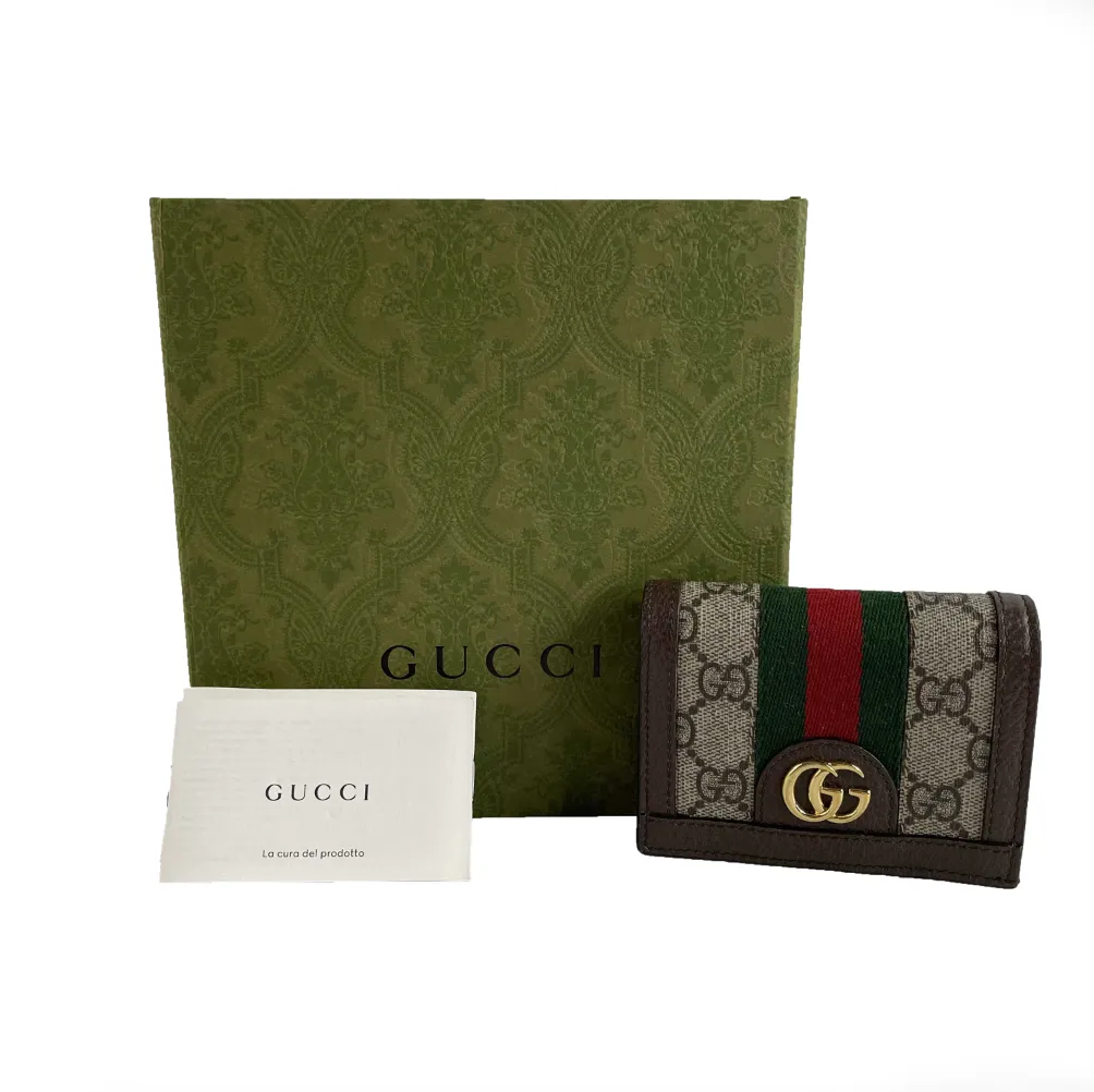 Gucci Excellent Ophidia Flap Card Case GG Supreme Coin Purse Beige Ebony