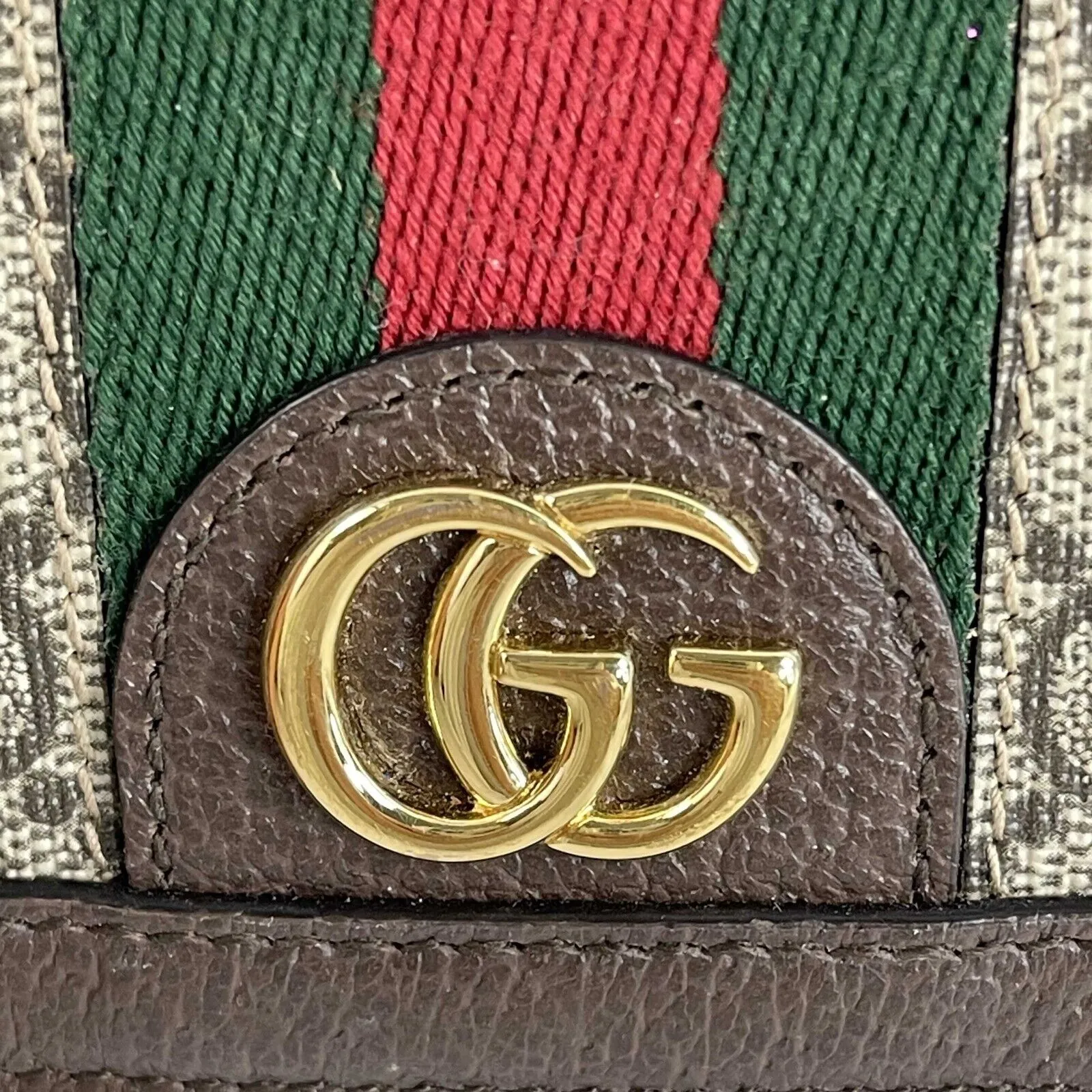 Gucci Excellent Ophidia Flap Card Case GG Supreme Coin Purse Beige Ebony