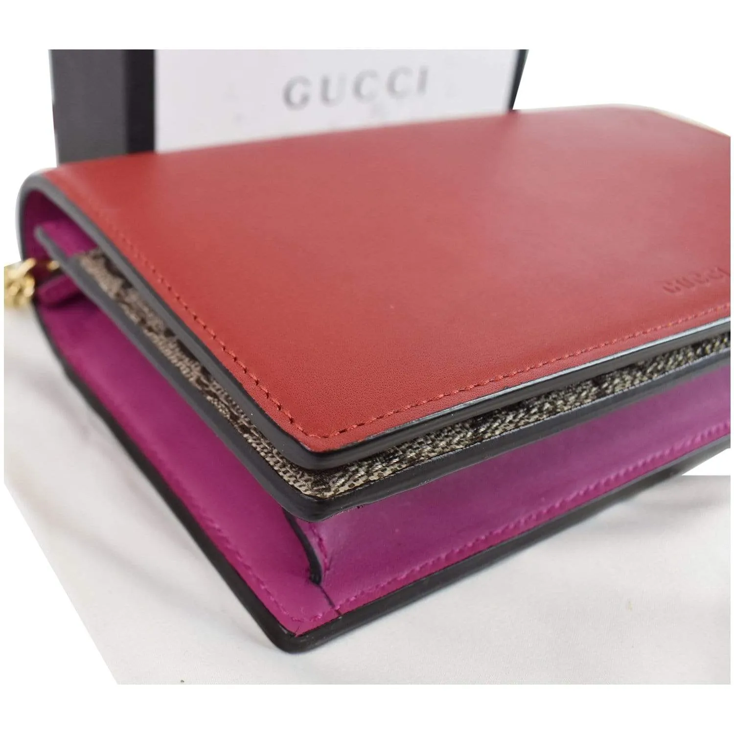 GUCCI GG Supreme Chain Wallet Clutch Bag Red 410114 - 15% OFF