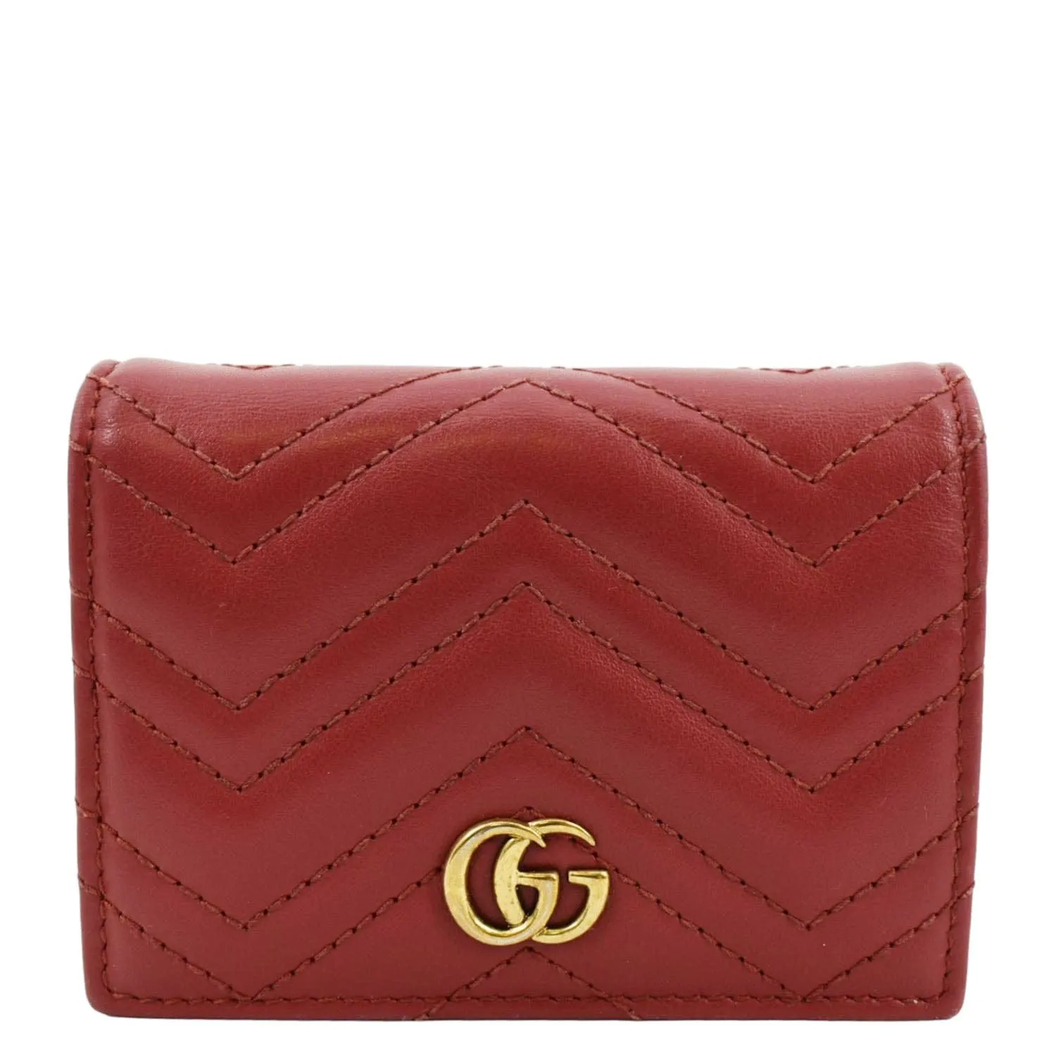 GUCCI Marmont GG Matelasse Leather Card Case Wallet Red 466492