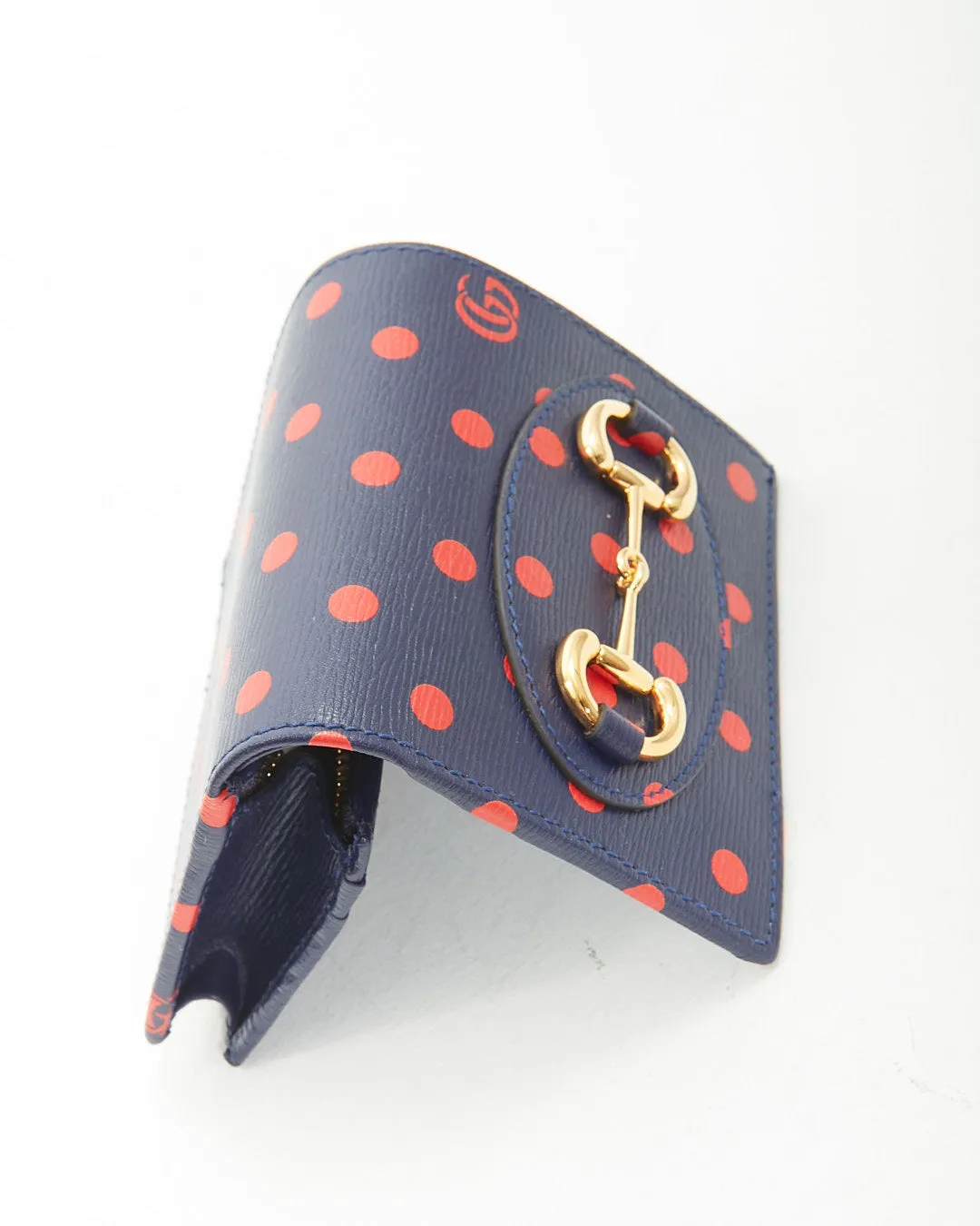 Gucci Navy/Red Leather Polka Dot 1955 Horsebit Wallet